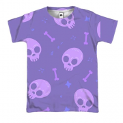 3D футболка з фіолетовими черепками