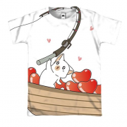 3D футболка з котом який ловить сердечка