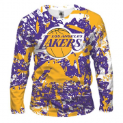 Мужской 3D лонгслив Lakers фирменные цвета брызги красок
