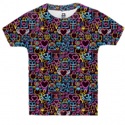Детская 3D футболка Love and hearts pattern 2
