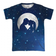 3D футболка Силует влюбленных на луне