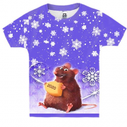 Детская 3D футболка с новогодней крысой 2020