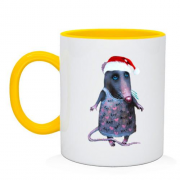 Чашка с крысой в новогодней шапочке
