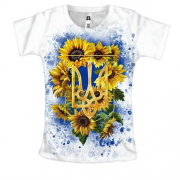 Жіноча 3D футболка Герб України із соняшниками