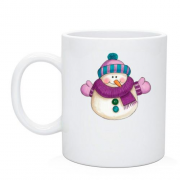 Чашка со снеговиком в фиолетовом шарфе