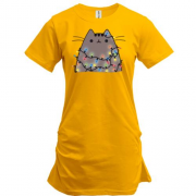 Подовжена футболка з Пушин котом в гірляндах