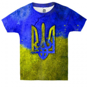 Дитяча 3D футболка з гербом України на тлі стіни