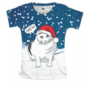 Женская 3D футболка Новогодний кот Бендер (мем)