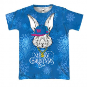 3D футболка Кролик в кепке Merry Christmas