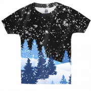 Дитяча 3D футболка Сніжна ніч у зимовому лісі