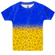 Детская 3D футболка Желто-синий леопардовый флаг