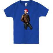 Детская футболка с Леонардо Ди Каприо в новогодней шапке