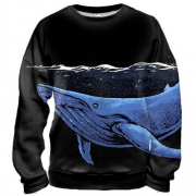3D свитшот с синим китом ночью