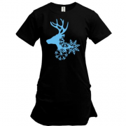 Подовжена футболка з головою оленя в сніжинках