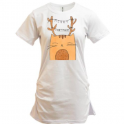 Подовжена футболка з котом і оленячими ріжками