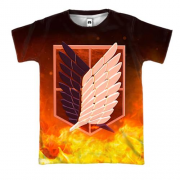 3D футболка Герб загону розвідки у вогні - Атака титанів
