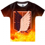 Детская 3D футболка Герб отряда разведки в огне - Атака титанов