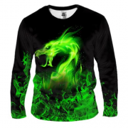 Мужской 3D лонгслив Зеленый огненный дракон