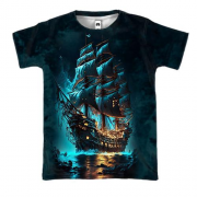 3D футболка з вітрильним кораблем вночі