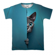 3D футболка з виглядаючим котом