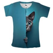 Женская 3D футболка с выглядывающим котом