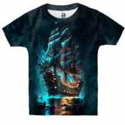 Дитяча 3D футболка з вітрильним кораблем вночі