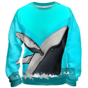 3D свитшот с плывущим китом