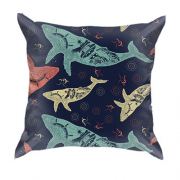 3D подушка с разноцветными китами