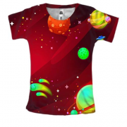 Женская 3D футболка с яркими планетами
