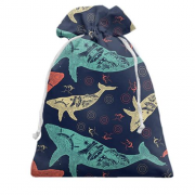 Подарочный мешочек с разноцветными китами