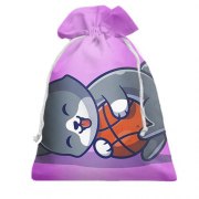 Подарочный мешочек с котом и баскетбольным мячом