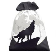 Подарочный мешочек с черным волком воющим на луну