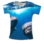Женская 3D футболка с радостными дельфинами