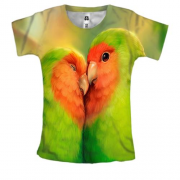 Женская 3D футболка с влюбленными попугаями