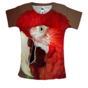 Женская 3D футболка с красным попугаем