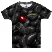 Дитяча 3D футболка Вишня на чорній гальці