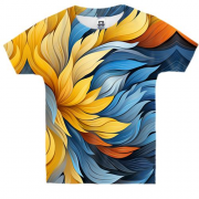 Детская 3D футболка с желто-синими перьями (абстракция)