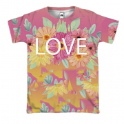 3D футболка с надписью "Love" и цветами