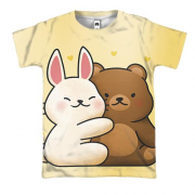 3D футболка з закоханими ведмедиком і зайцем