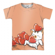 3D футболка с котом в сердечках