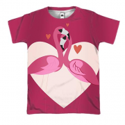 3D футболка с влюбленными фламинго