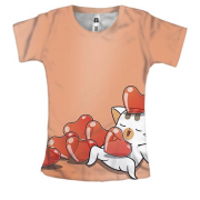 Женская 3D футболка с котом в сердечках