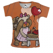 Жіноча 3D футболка з закоханими плюшевими ведмедиками
