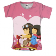 Женская 3D футболка с влюбленной парой на мопеде