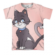 3D футболка с черным влюбленным котом