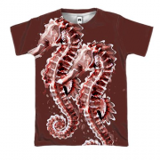 3D футболка з закоханими червоними морськими кониками