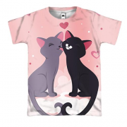 3D футболка з закоханими сірим і чорним котом