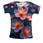 Женская 3D футболка с полупрозрачными арт цветами