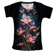 Женская 3D футболка с декоративными арт цветами