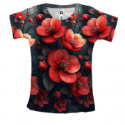 Жіноча 3D футболка з червоними квітами (АРТ)